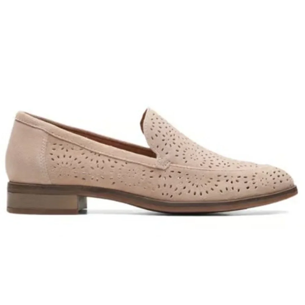 Clarks Women's Sand Trish Calla Perforated Suede Loafers Shoes Size 10 M